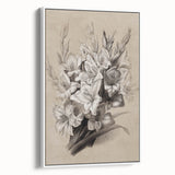 Vintage Floral Grunge Art - Distressed Black and White Canvas Print