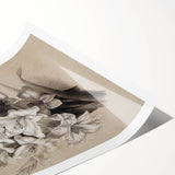 Vintage Floral Grunge Art - Distressed Black and White Canvas Print