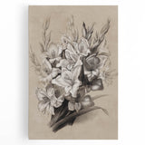 Vintage Floral Grunge Art - Distressed Black and White Canvas Print