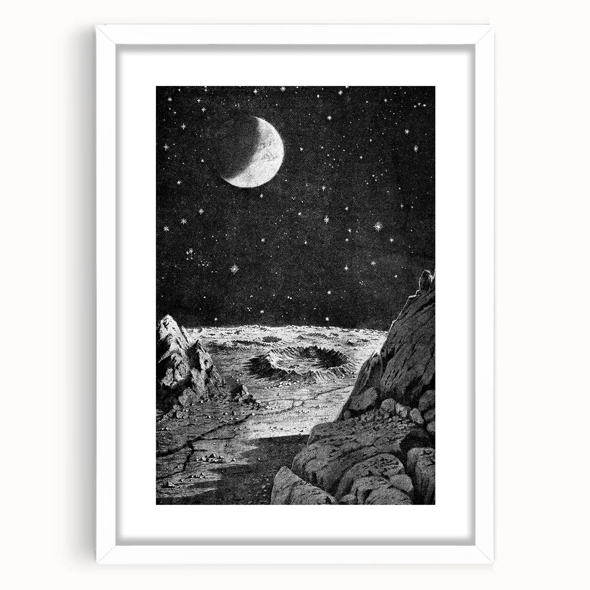 Grunge Wall Art - Cosmic Lunar Landscape Print - Space Grunge Decor