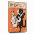 Whimsical Black Cat and Rabbit Grunge Wall Art - Vintage Canvas Print