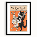 Whimsical Black Cat and Rabbit Grunge Wall Art - Vintage Canvas Print