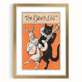 Whimsical Black Cat and Rabbit Grunge Wall Art - Vintage Canvas Print