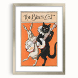 Whimsical Black Cat and Rabbit Grunge Wall Art - Vintage Canvas Print