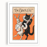 Whimsical Black Cat and Rabbit Grunge Wall Art - Vintage Canvas Print