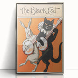 Whimsical Black Cat and Rabbit Grunge Wall Art - Vintage Canvas Print