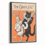 Whimsical Black Cat and Rabbit Grunge Wall Art - Vintage Canvas Print