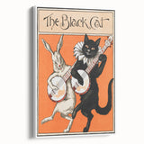 Whimsical Black Cat and Rabbit Grunge Wall Art - Vintage Canvas Print
