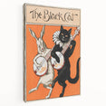 Whimsical Black Cat and Rabbit Grunge Wall Art - Vintage Canvas Print