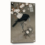 Grunge Crow and Floral Branch Wall Art - Vintage Grunge Canvas Print