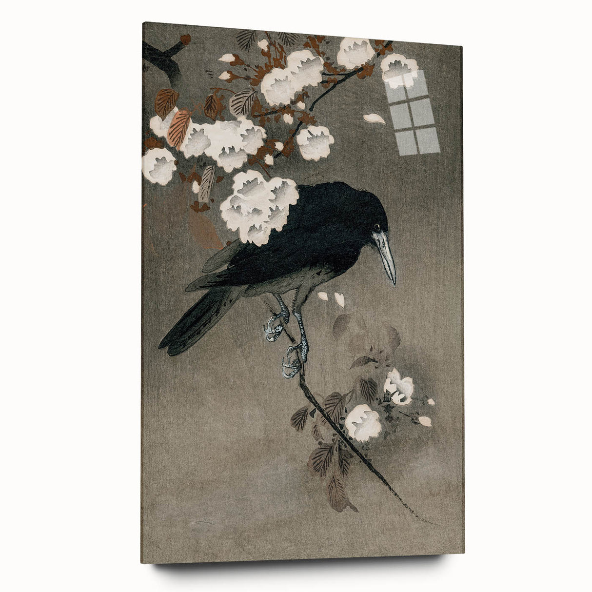 Grunge Crow and Floral Branch Wall Art - Vintage Grunge Canvas Print