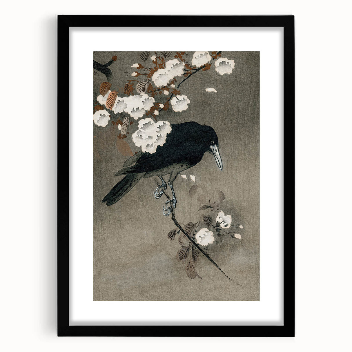 Grunge Crow and Floral Branch Wall Art - Vintage Grunge Canvas Print