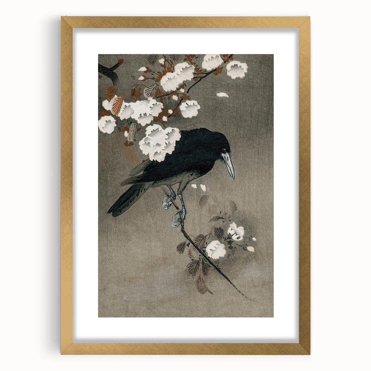 Grunge Crow and Floral Branch Wall Art - Vintage Grunge Canvas Print