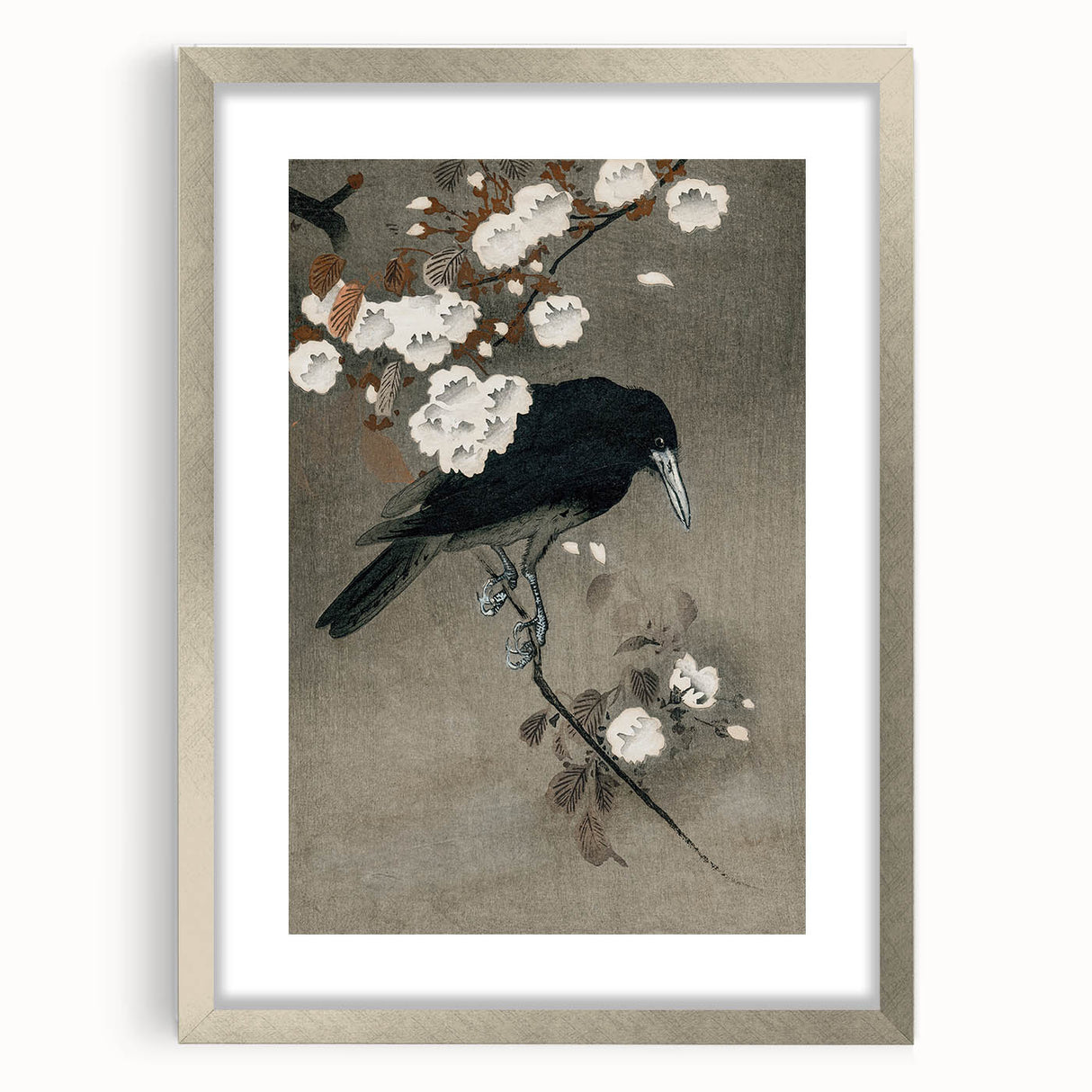 Grunge Crow and Floral Branch Wall Art - Vintage Grunge Canvas Print