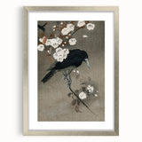 Grunge Crow and Floral Branch Wall Art - Vintage Grunge Canvas Print