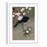 Grunge Crow and Floral Branch Wall Art - Vintage Grunge Canvas Print
