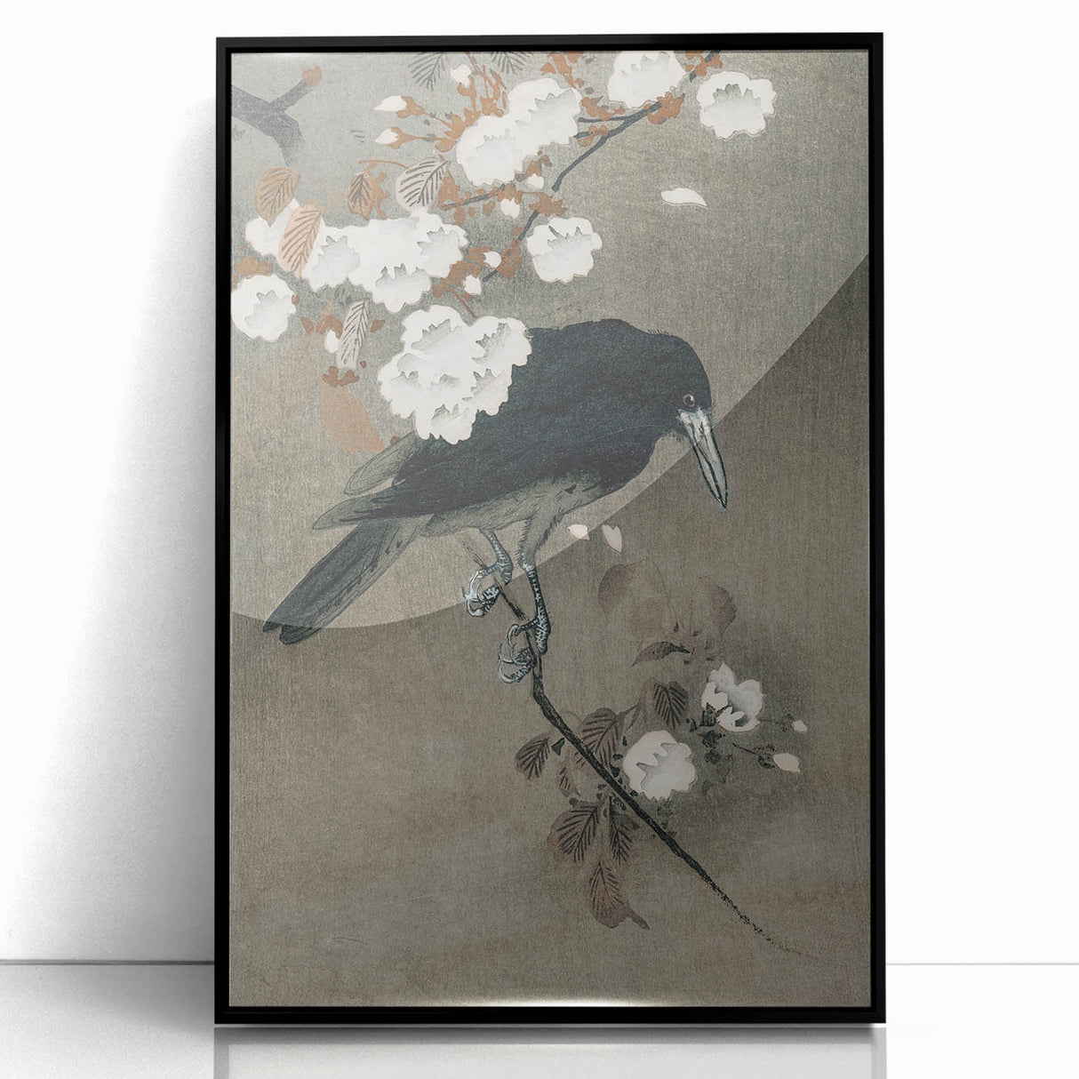 Grunge Crow and Floral Branch Wall Art - Vintage Grunge Canvas Print