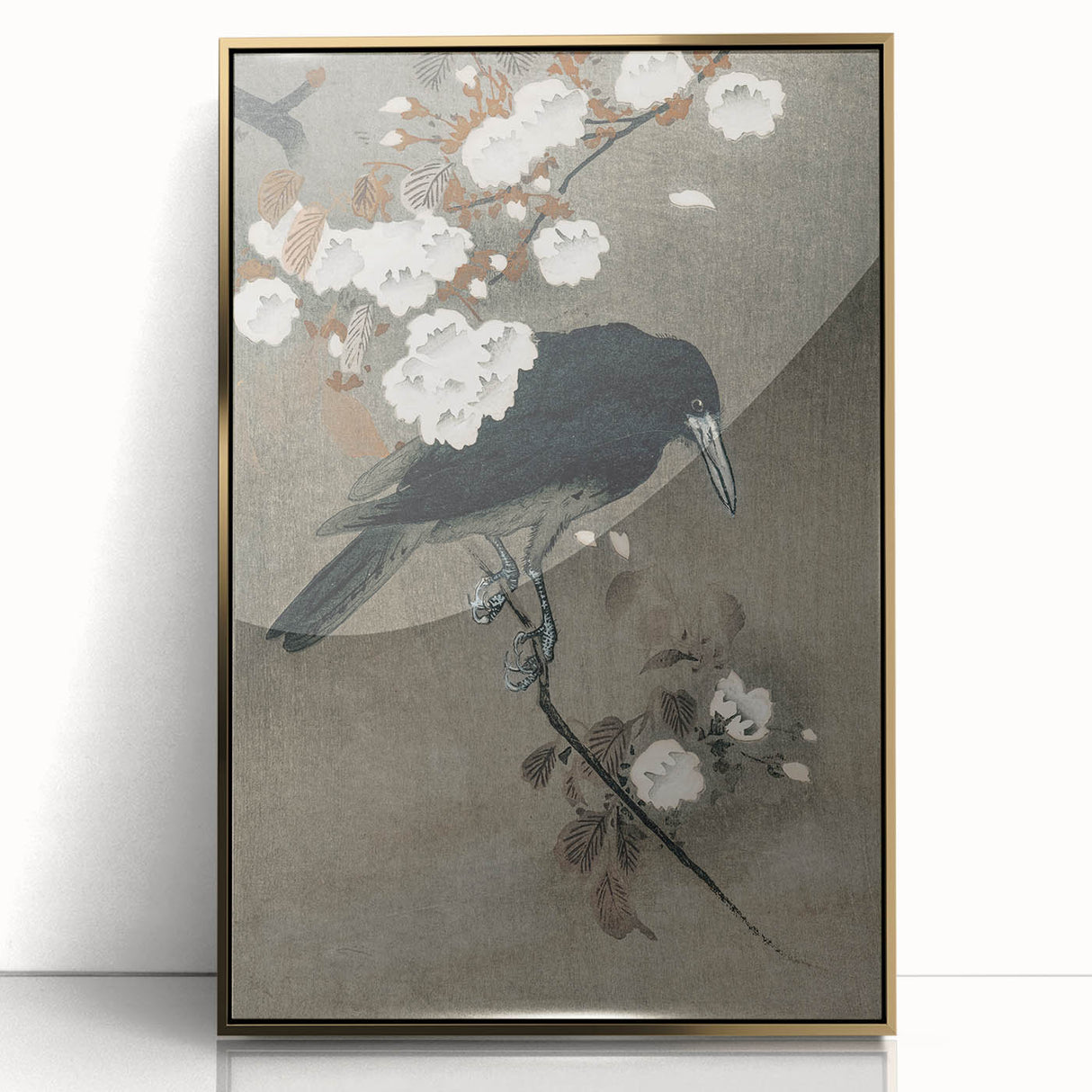 Grunge Crow and Floral Branch Wall Art - Vintage Grunge Canvas Print