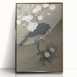 Grunge Crow and Floral Branch Wall Art - Vintage Grunge Canvas Print