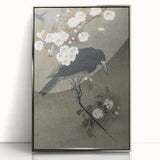 Grunge Crow and Floral Branch Wall Art - Vintage Grunge Canvas Print