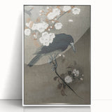 Grunge Crow and Floral Branch Wall Art - Vintage Grunge Canvas Print