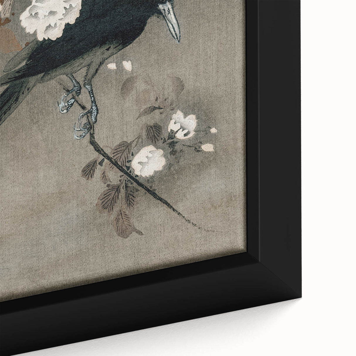 Grunge Crow and Floral Branch Wall Art - Vintage Grunge Canvas Print