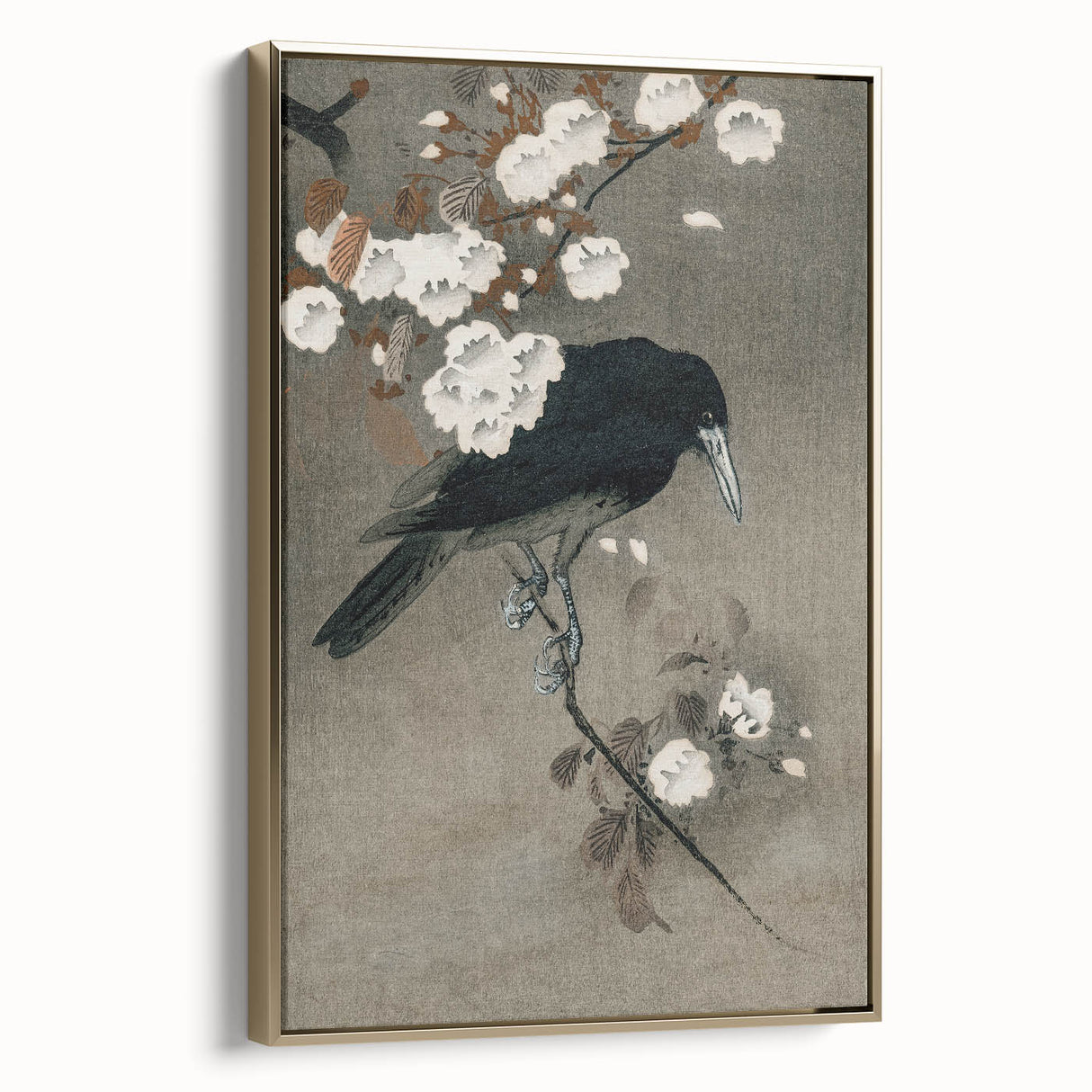 Grunge Crow and Floral Branch Wall Art - Vintage Grunge Canvas Print