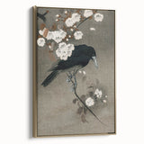 Grunge Crow and Floral Branch Wall Art - Vintage Grunge Canvas Print