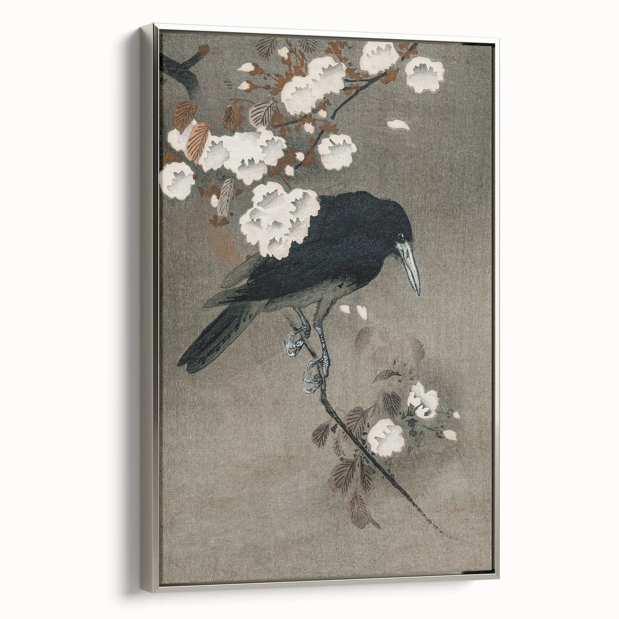 Grunge Crow and Floral Branch Wall Art - Vintage Grunge Canvas Print