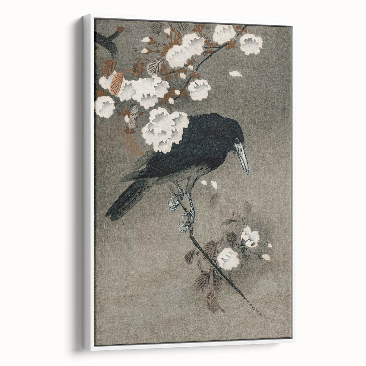 Grunge Crow and Floral Branch Wall Art - Vintage Grunge Canvas Print