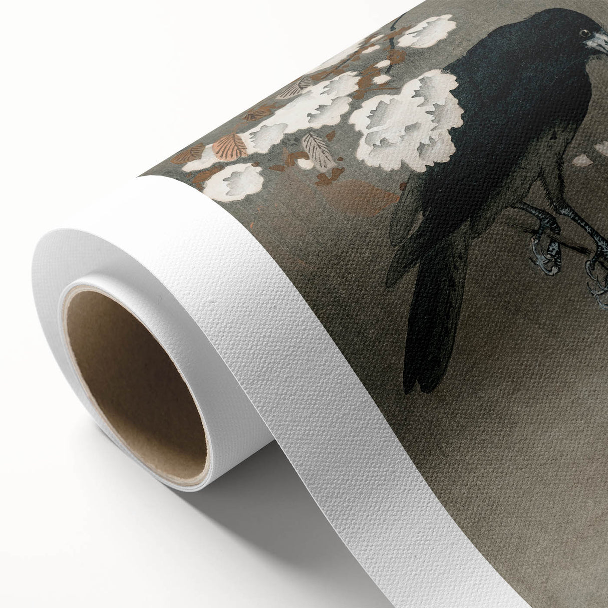 Grunge Crow and Floral Branch Wall Art - Vintage Grunge Canvas Print