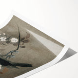 Grunge Crow and Floral Branch Wall Art - Vintage Grunge Canvas Print
