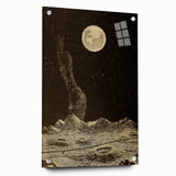 Vintage Moonlit Landscape Grunge Wall Art - Cosmic Grunge Canvas Print