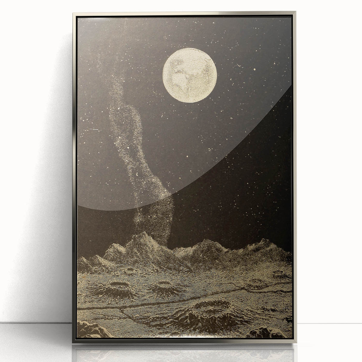 Vintage Moonlit Landscape Grunge Wall Art - Cosmic Grunge Canvas Print