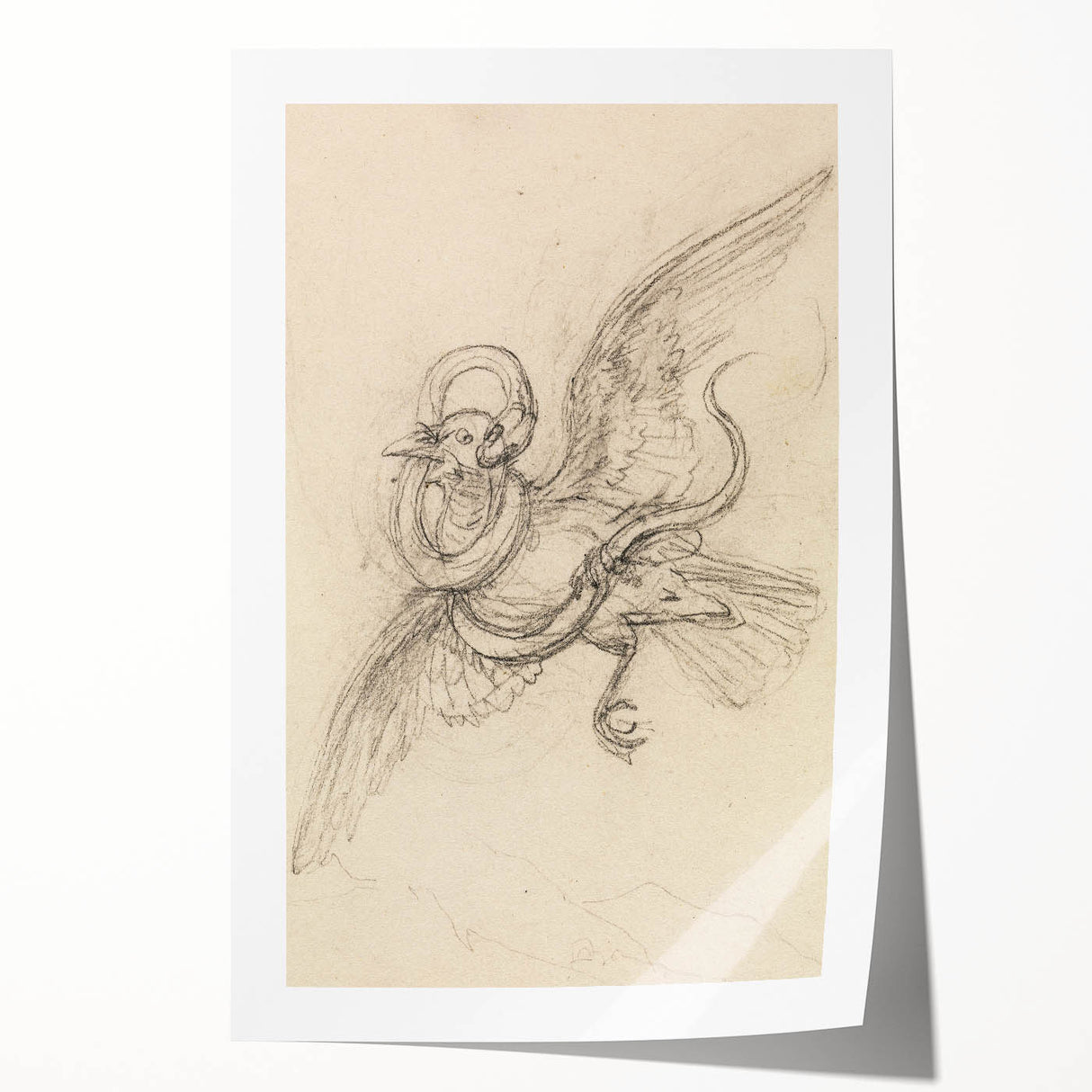 Grunge Wall Art | Vintage Grunge Bird Sketch | Abstract Grunge Aesthetic