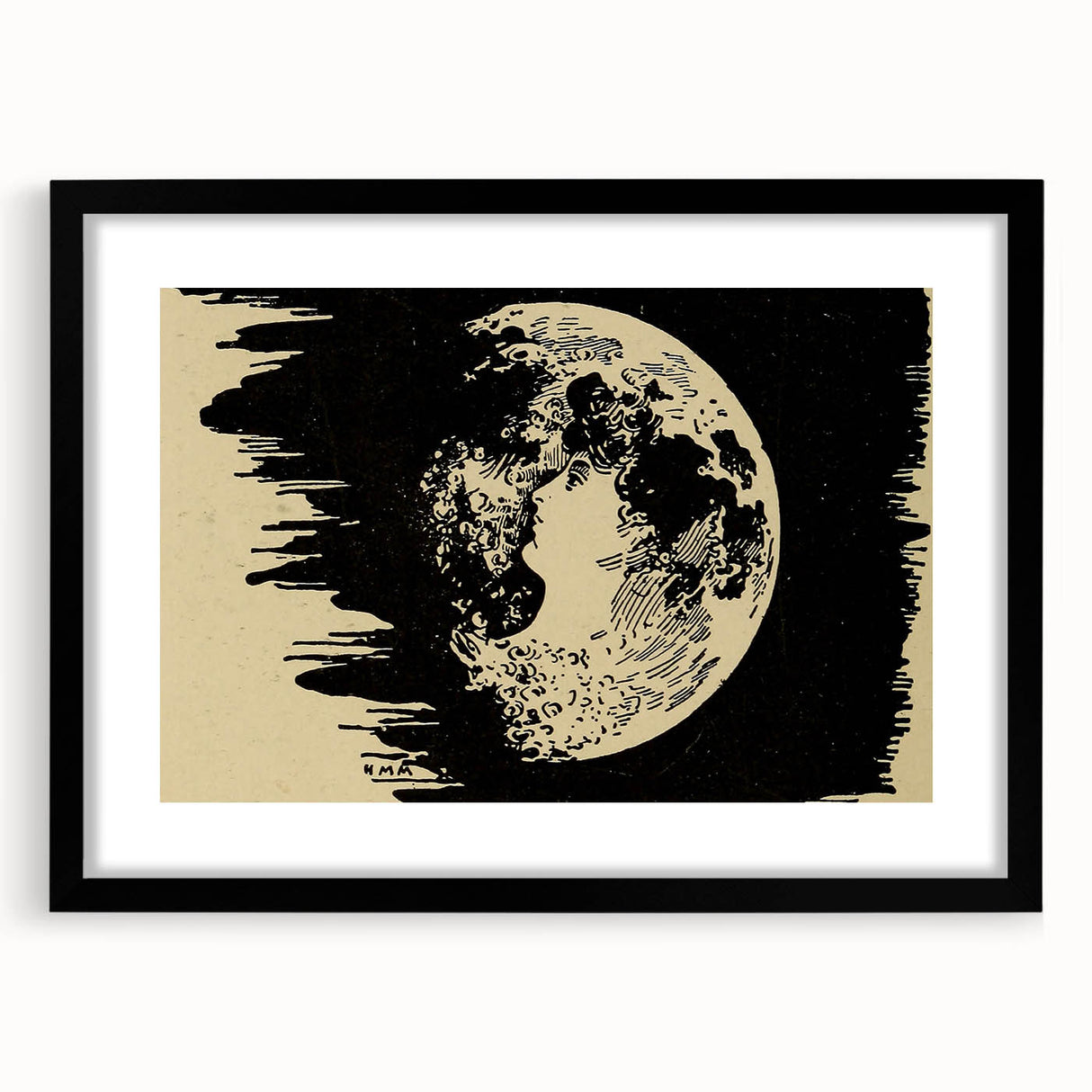 Grunge Wall Art Vintage Moon Sketch | Abstract Grunge Canvas Print