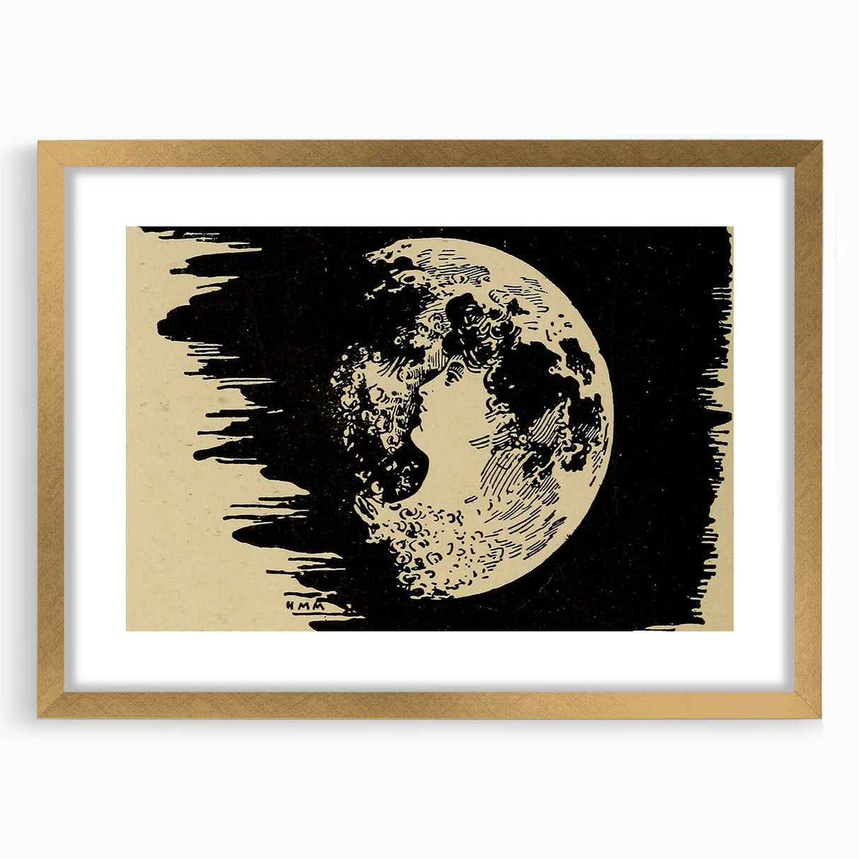 Grunge Wall Art Vintage Moon Sketch | Abstract Grunge Canvas Print