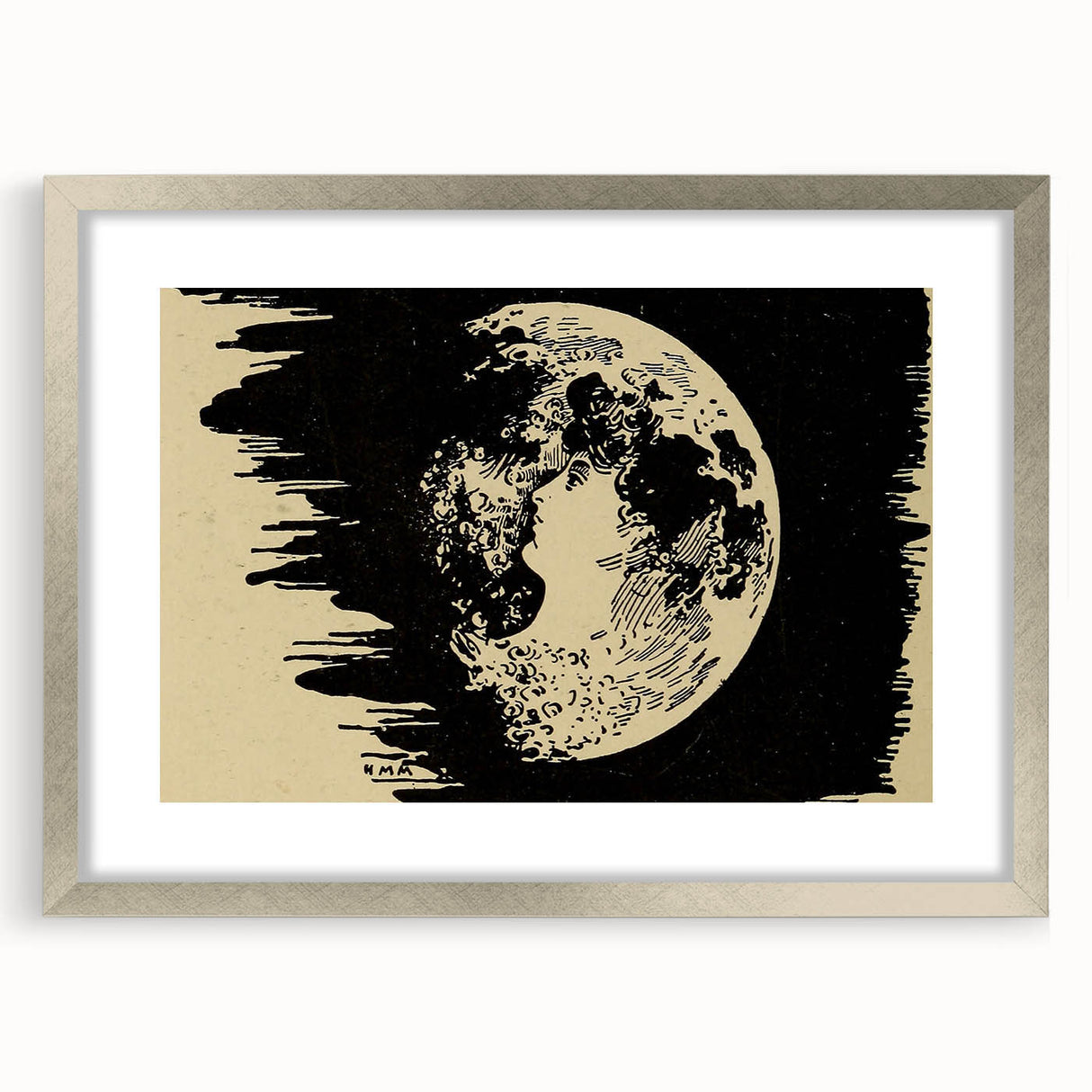 Grunge Wall Art Vintage Moon Sketch | Abstract Grunge Canvas Print