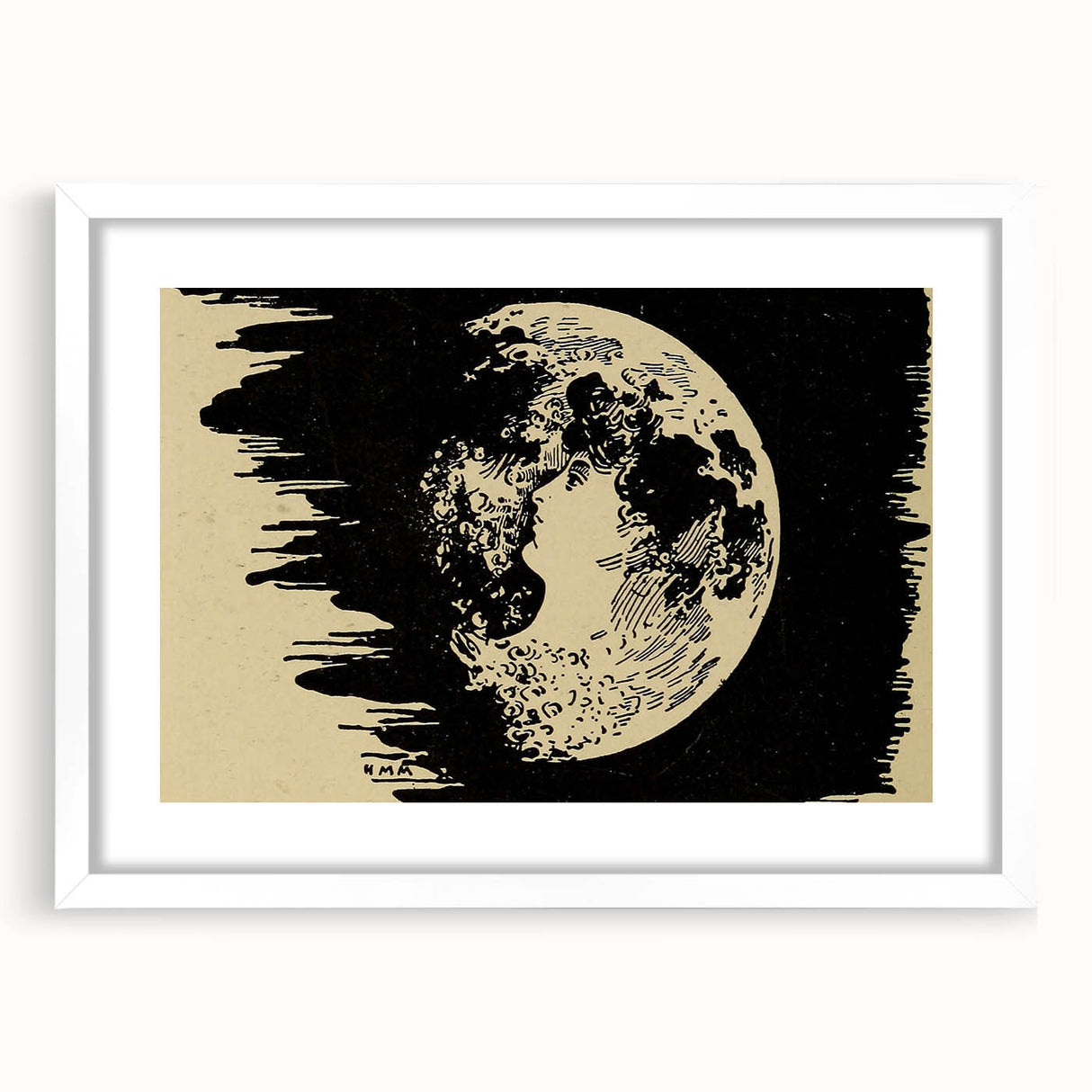 Grunge Wall Art Vintage Moon Sketch | Abstract Grunge Canvas Print
