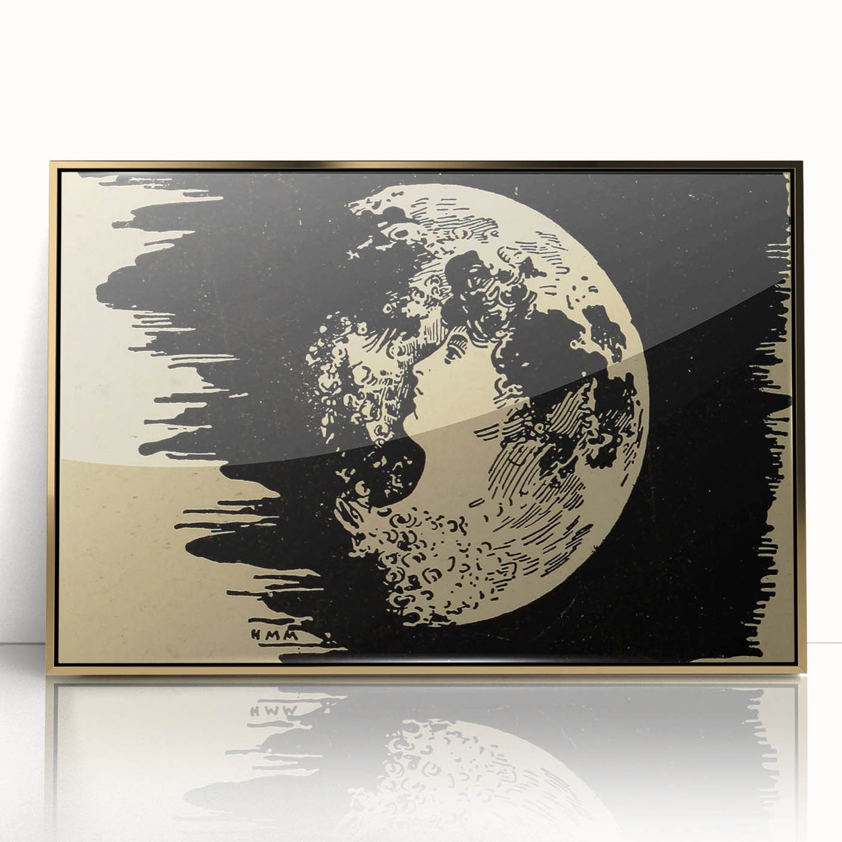 Grunge Wall Art Vintage Moon Sketch | Abstract Grunge Canvas Print