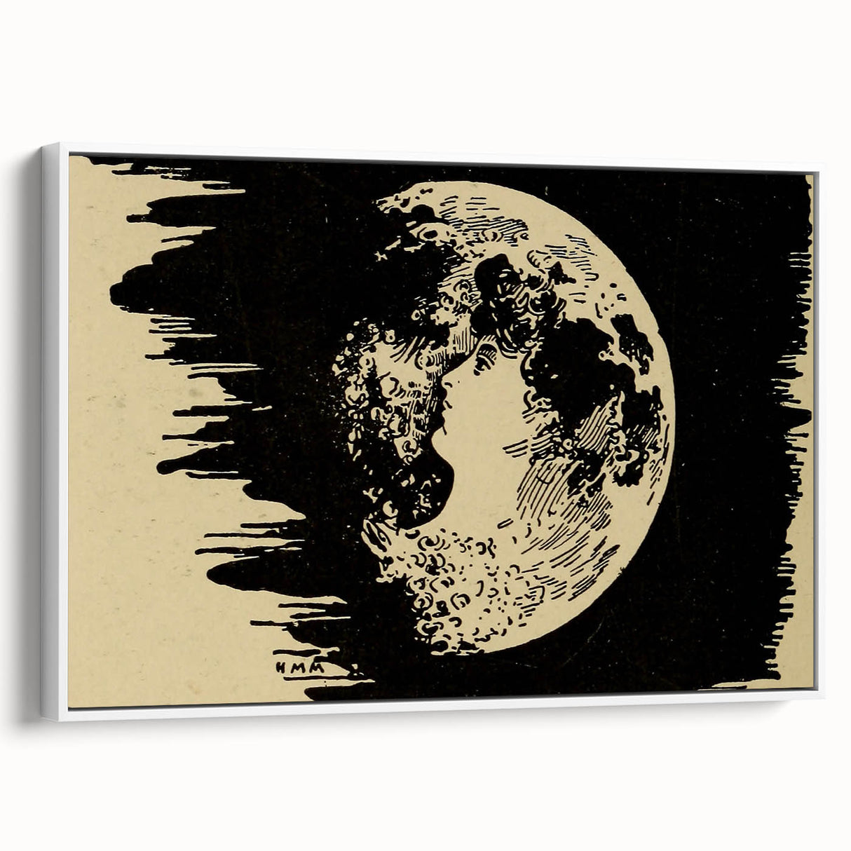 Grunge Wall Art Vintage Moon Sketch | Abstract Grunge Canvas Print