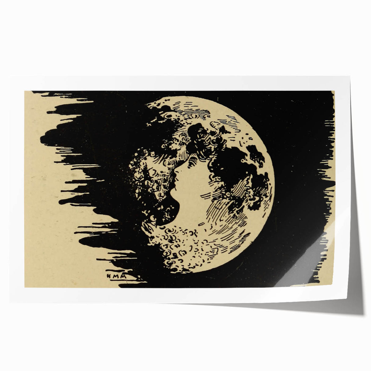 Grunge Wall Art Vintage Moon Sketch | Abstract Grunge Canvas Print