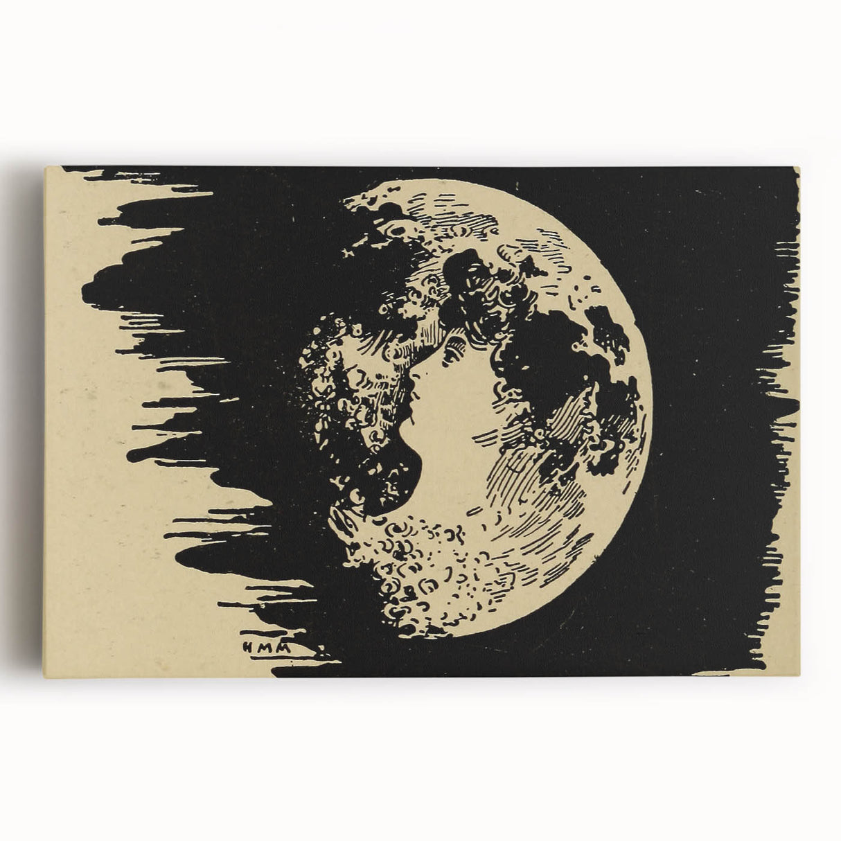 Grunge Wall Art Vintage Moon Sketch | Abstract Grunge Canvas Print