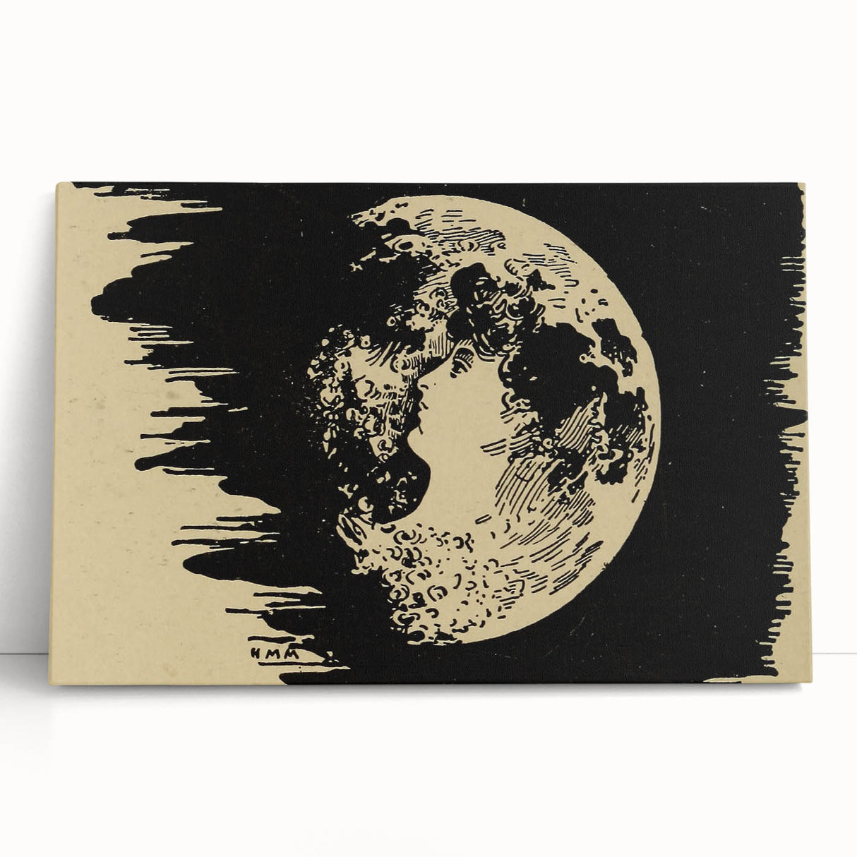 Grunge Wall Art Vintage Moon Sketch | Abstract Grunge Canvas Print