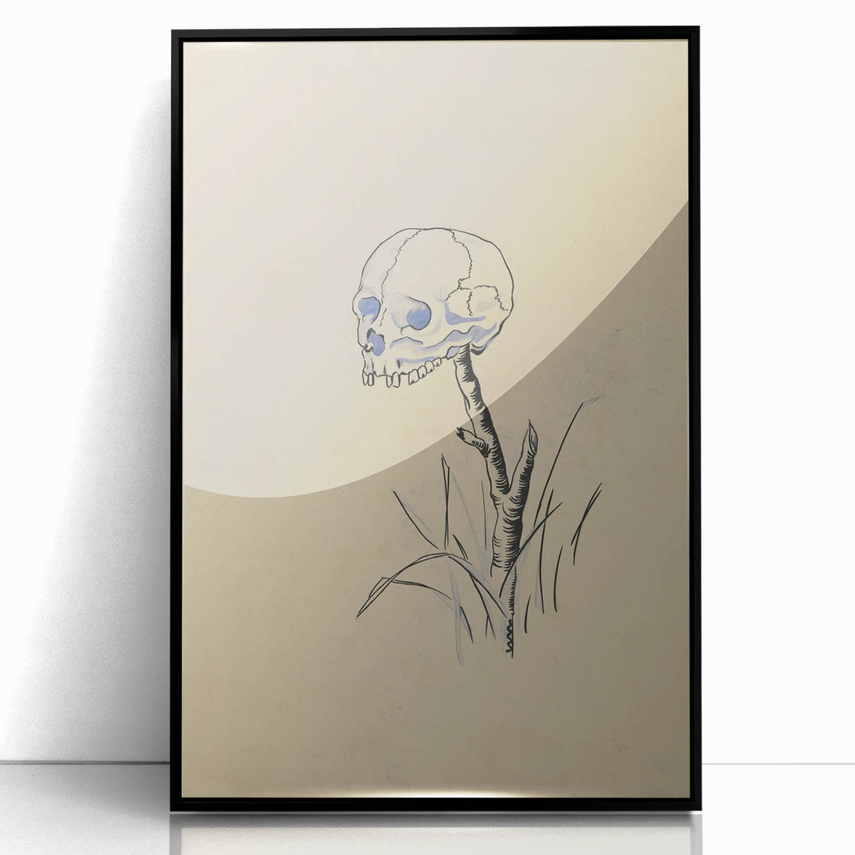 Grunge Wall Art | Vintage Skull on Stick Sketch | Abstract Grunge Print