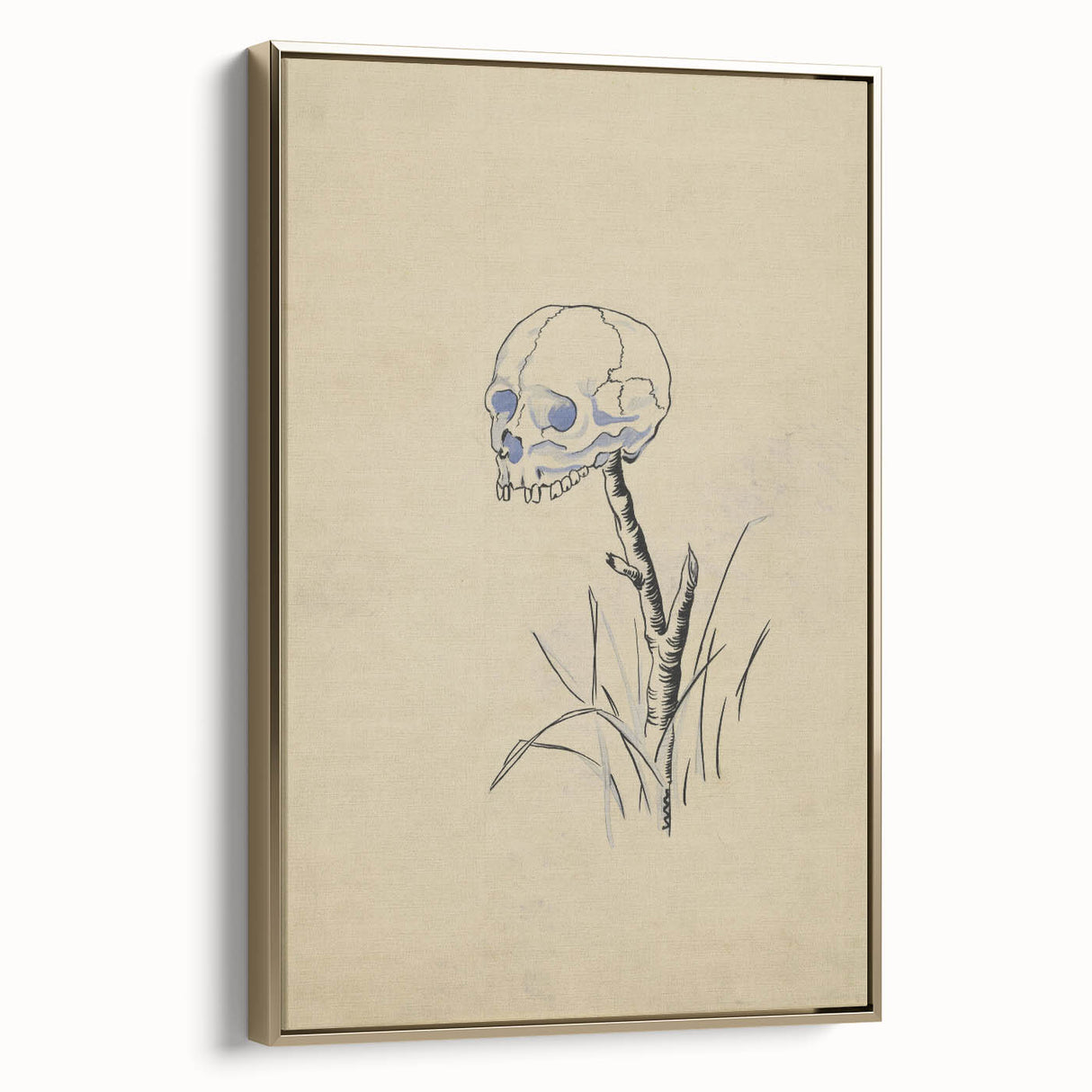 Grunge Wall Art | Vintage Skull on Stick Sketch | Abstract Grunge Print