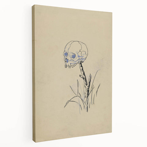 Grunge Wall Art | Vintage Skull on Stick Sketch | Abstract Grunge Print