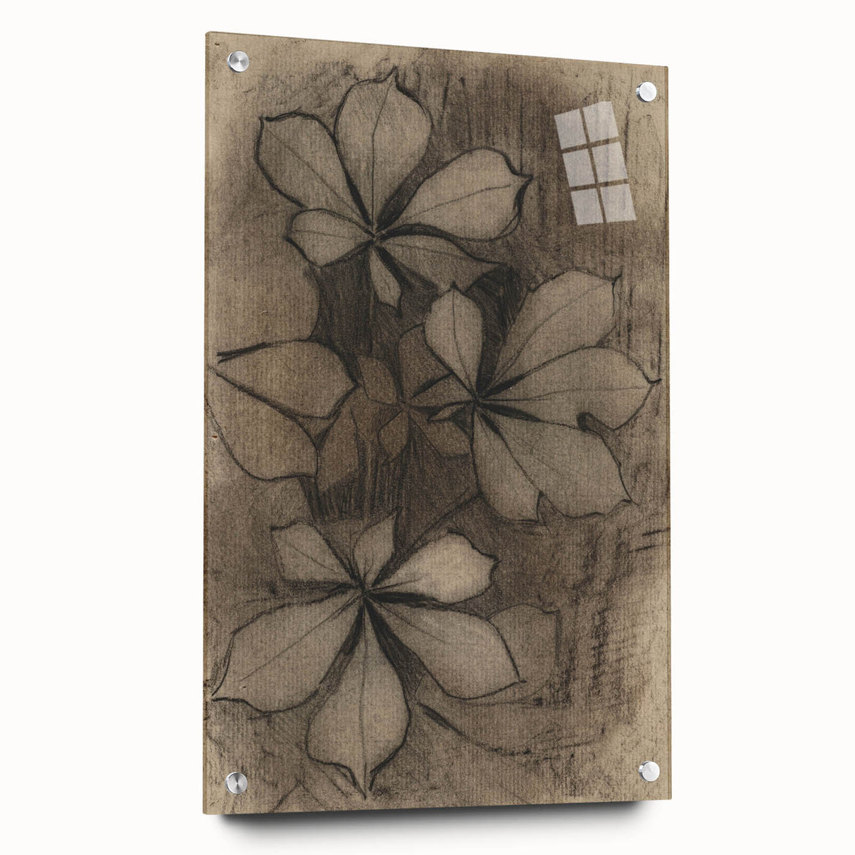 Grunge Wall Art - Floral Charcoal Sketch Grunge Canvas Print for Decor