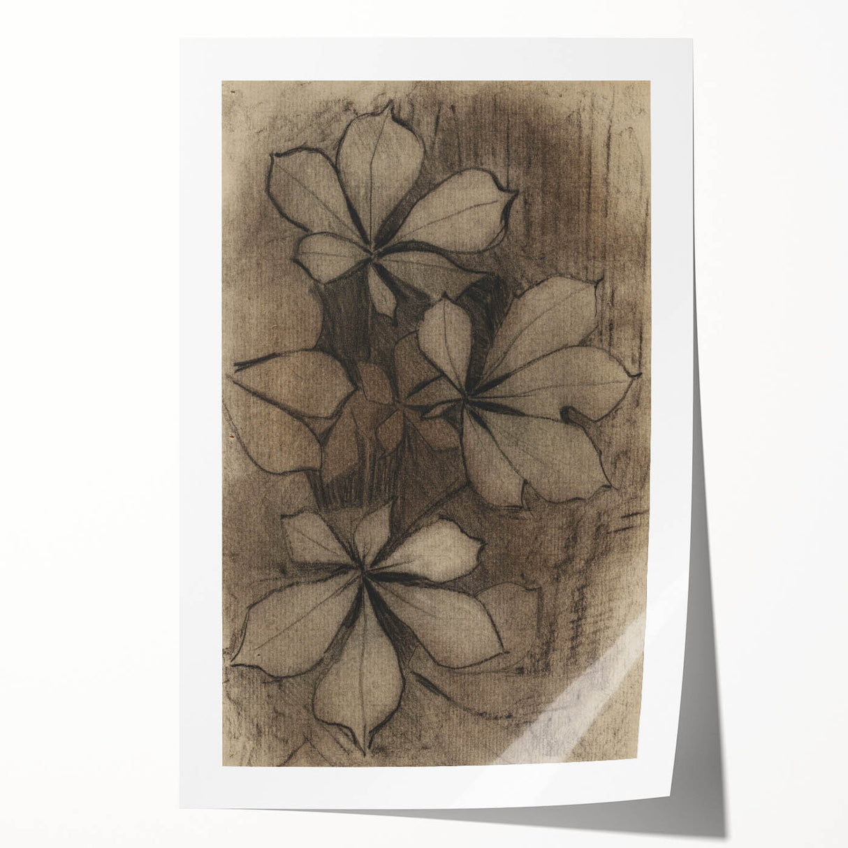 Grunge Wall Art - Floral Charcoal Sketch Grunge Canvas Print for Decor