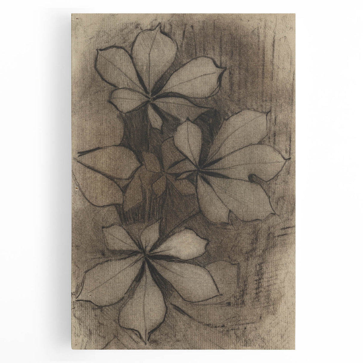 Grunge Wall Art - Floral Charcoal Sketch Grunge Canvas Print for Decor